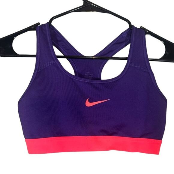 Nike Dri-Fit Purple & Pink Logo Front Athletic Racerback Sports Bra Women Sz S - Picture 1 of 7